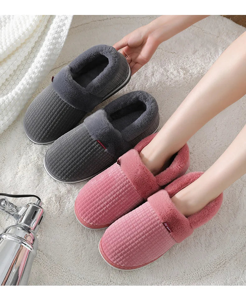 Pantoufles en coton pour hommes et femmes, grandes pantoufles d'hiver chaudes et épaisses en peluche, chaudes et décontractées