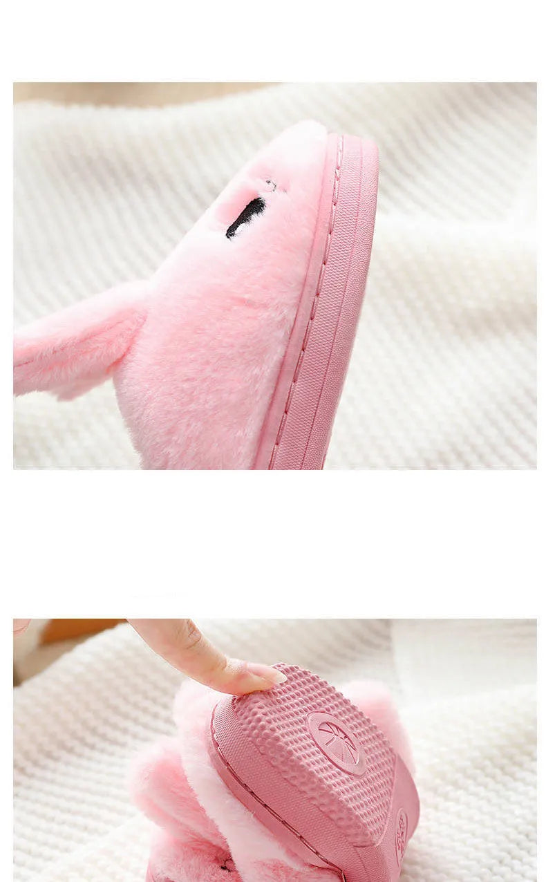 Pantoufles d'hiver chaudes et douces en fourrure de lapin mignon pour enfants, taille 24-35eur
