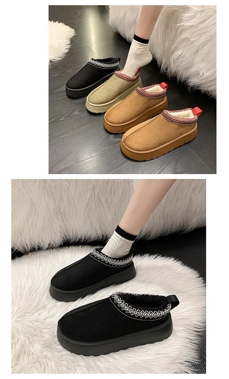 Winter cozy soft warm snow Boots slippers Cozy, Thick-Soled Half Slippers for Women