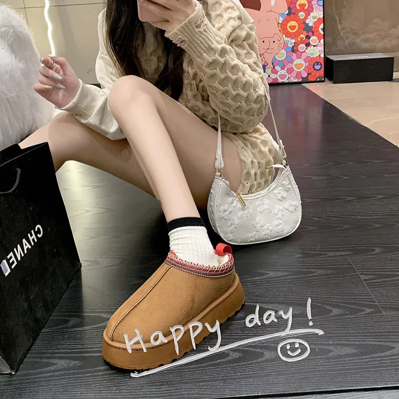 Winter cozy soft warm snow Boots slippers Cozy, Thick-Soled Half Slippers for Women