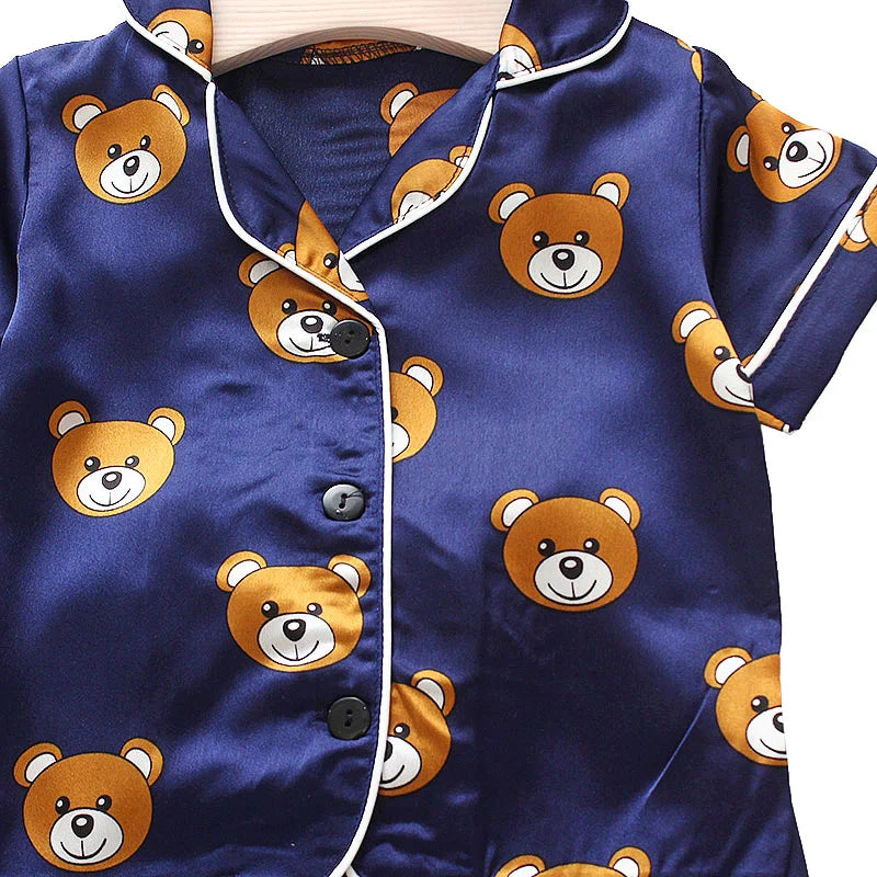 Toddler baby kids silk satin pajamas pyjamas set sleepwear suit boys girls sleep two piece set autumn kids loungewear