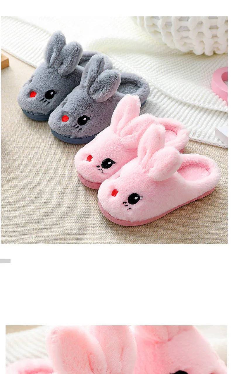 Pantoufles d'hiver chaudes et douces en fourrure de lapin mignon pour enfants, taille 24-35eur