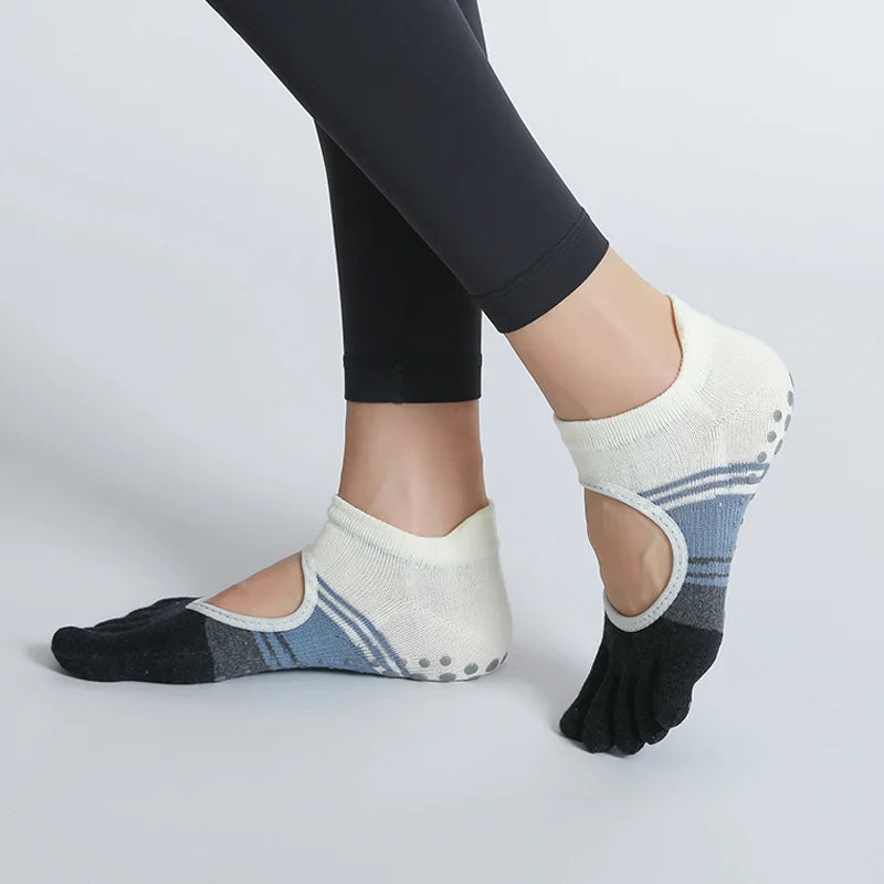 Luxurious silicone non-slip cotton yoga socks for women 5 toes to elevate your practice with style and comfort