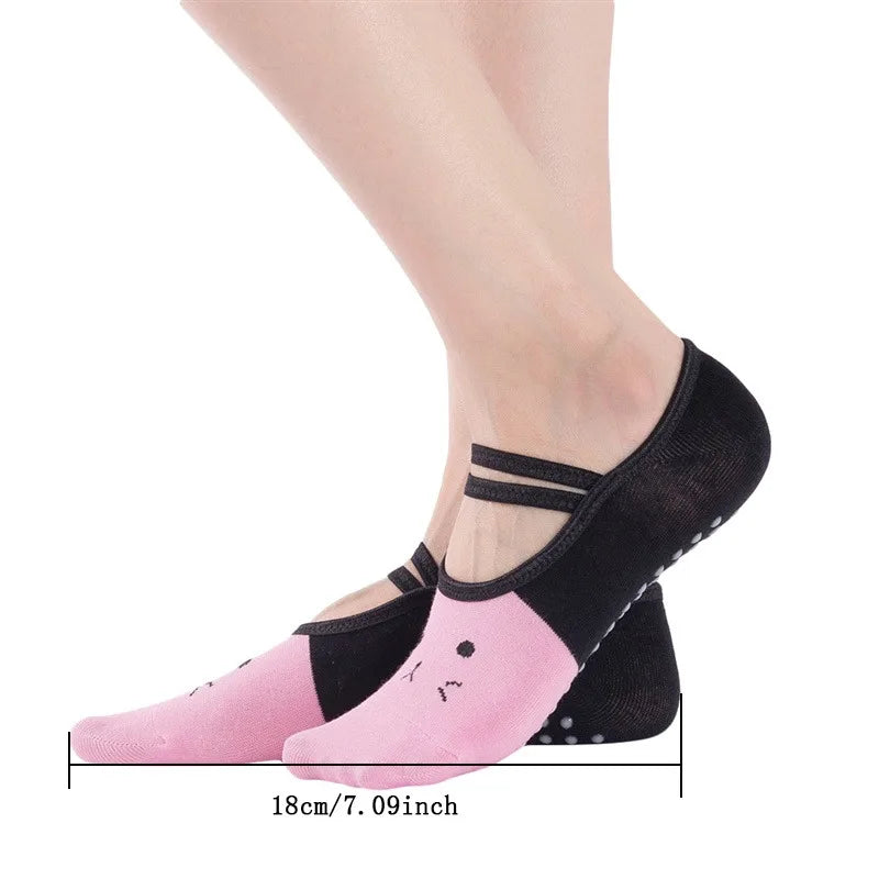 Graceful cute women's yoga socks new silicone anti-slip ballet pilates socks with backless breathable design and elegant bandage detail