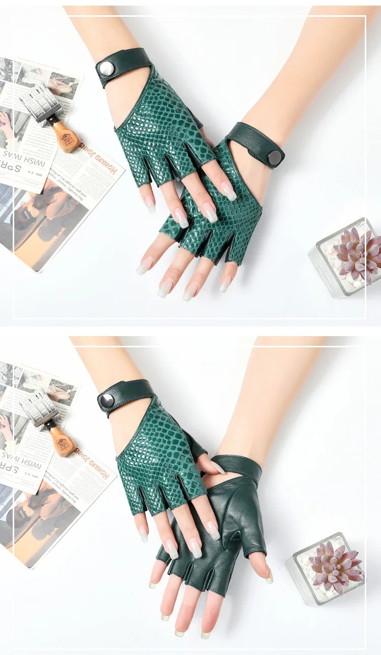 Gants mi-doigts en cuir urbain chic et nerveux pour femmes - fitness, sport, mode danse - dames conduite sans doigts, course, gants de moto moufles
