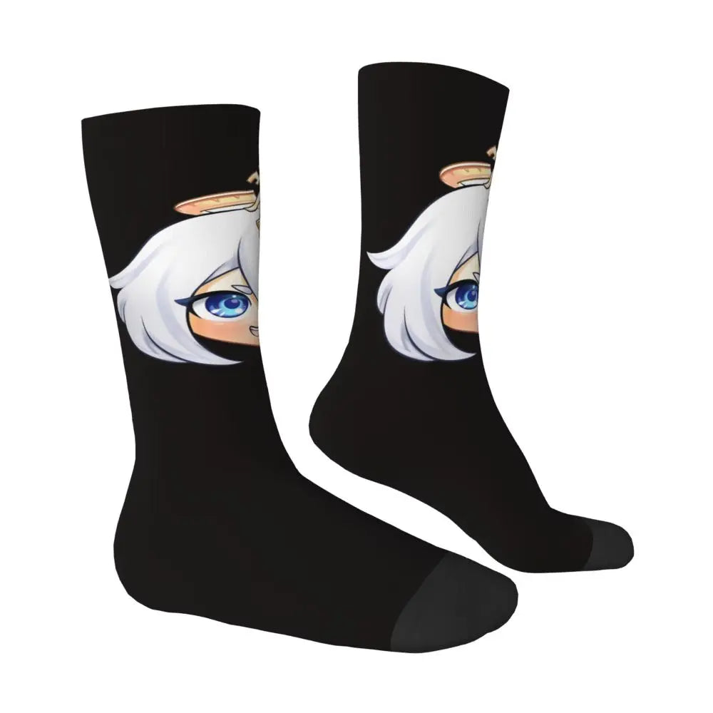 Chibi paimon Genshin anime impact unisex happy Socks from cotton blend for A Year-Round Delight for Fans