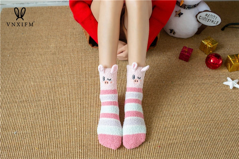 Cute animal Christmas socks with 3d fluffy coral velvet, thick and warm winter gift for women
