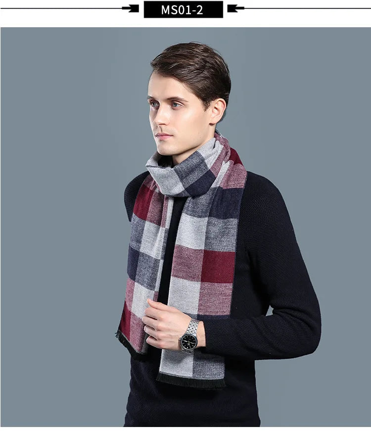 sophisticated cashmere blend warm plaid men's Scarf for winter, casual-business look perfect Gift