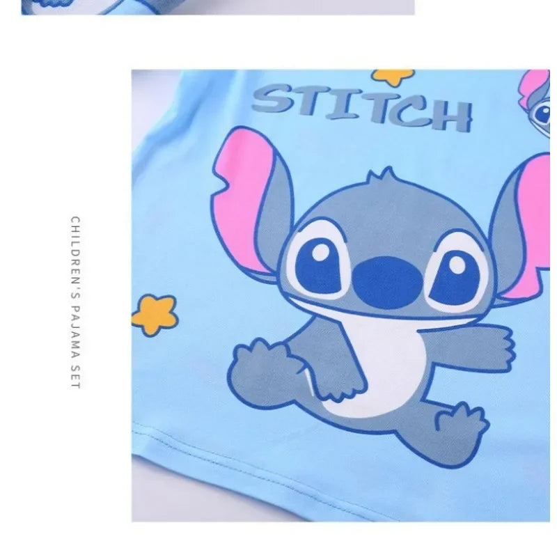 New Disney Stitch pajamas cotton children pyjamas for boys and girls set, Kids home wear, travel casual sleepwear suit.