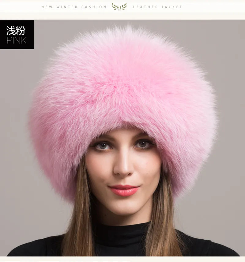 Natural Fox Fur Winter Hat with Earmuffs Fashionable Warmth for Women