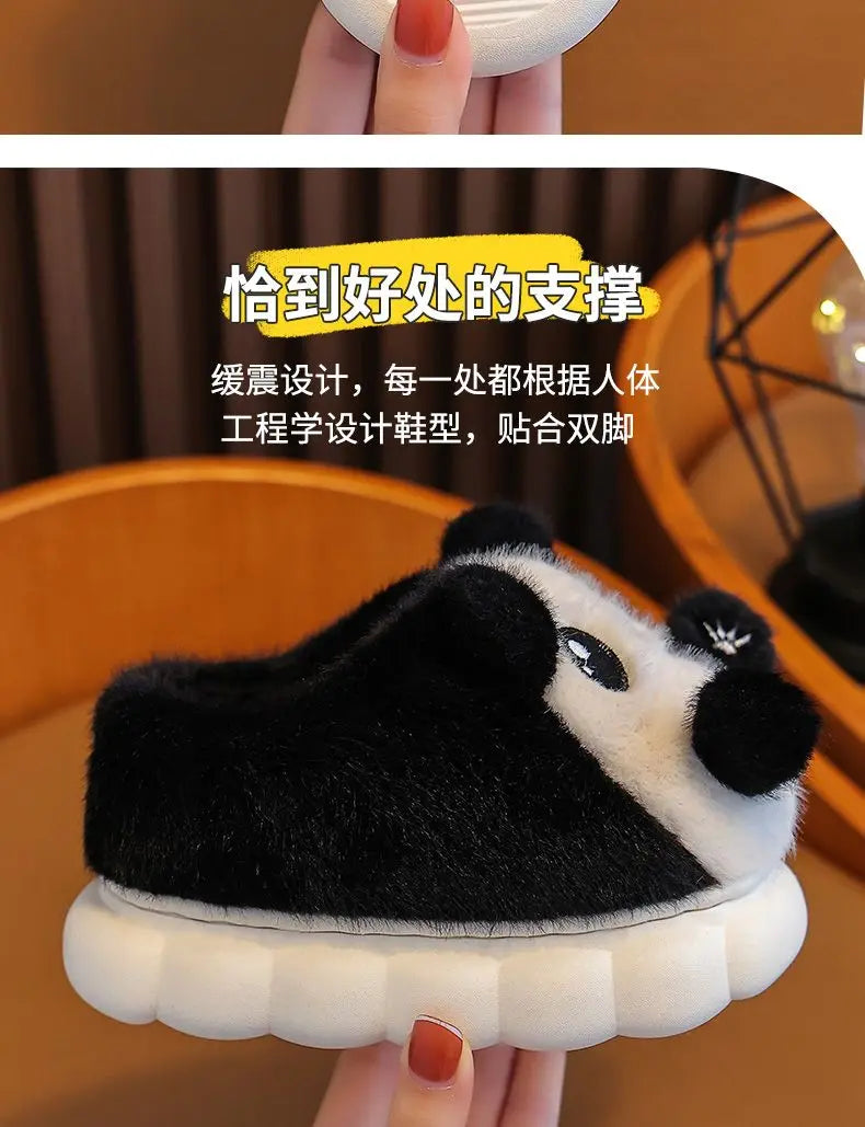 Cozy Kids' Cartoon Panda Slippers Warm Indoor Fluffy Shoes for Boys and Girls