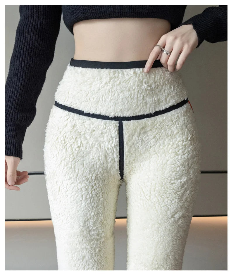Extra thick lamb velvet shark leggings - women's high waist butt lifter black thermal fleece warm leggings for autumn winter