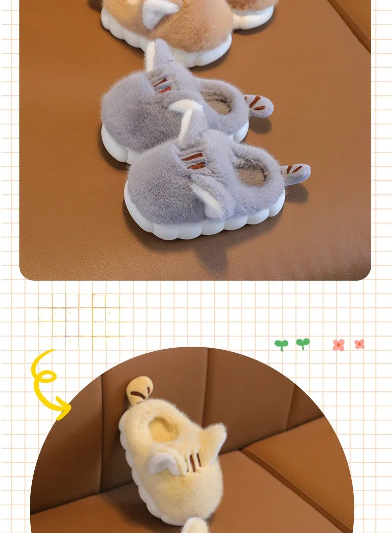 Winter Children's Plush Ankle Slippers - Warm Cotton Shoes for Boys & Girls