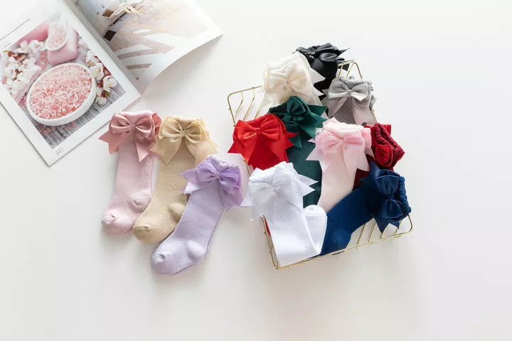 Warm & cute winter autumn kids knee high socks with big bow for 0-5 years