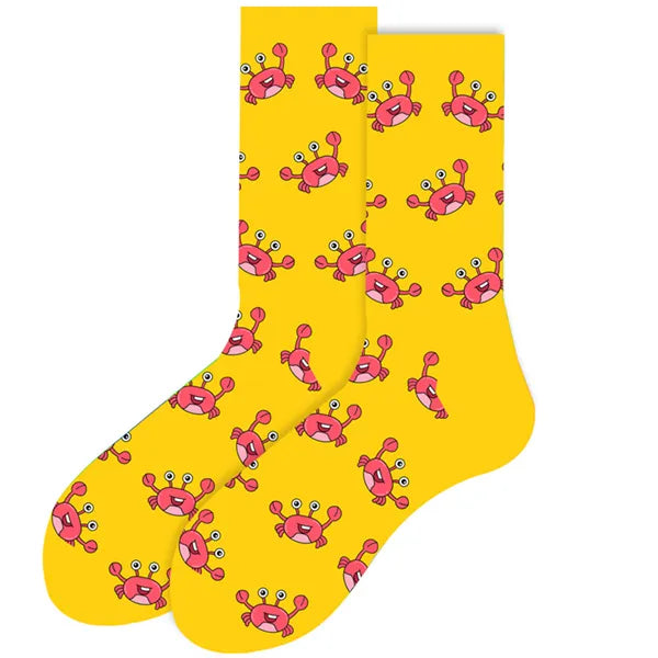 Women's or girl's middle tube cotton socks with animal and plant patterns, a colorful collection