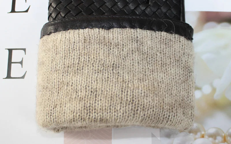 New women's sheepskin gloves with touch screen ability woven warmth and high-end knitted lining for luxe driving style