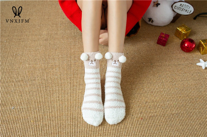 Cute animal Christmas socks with 3d fluffy coral velvet, thick and warm winter gift for women