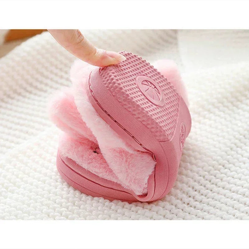 Pantoufles d'hiver chaudes et douces en fourrure de lapin mignon pour enfants, taille 24-35eur