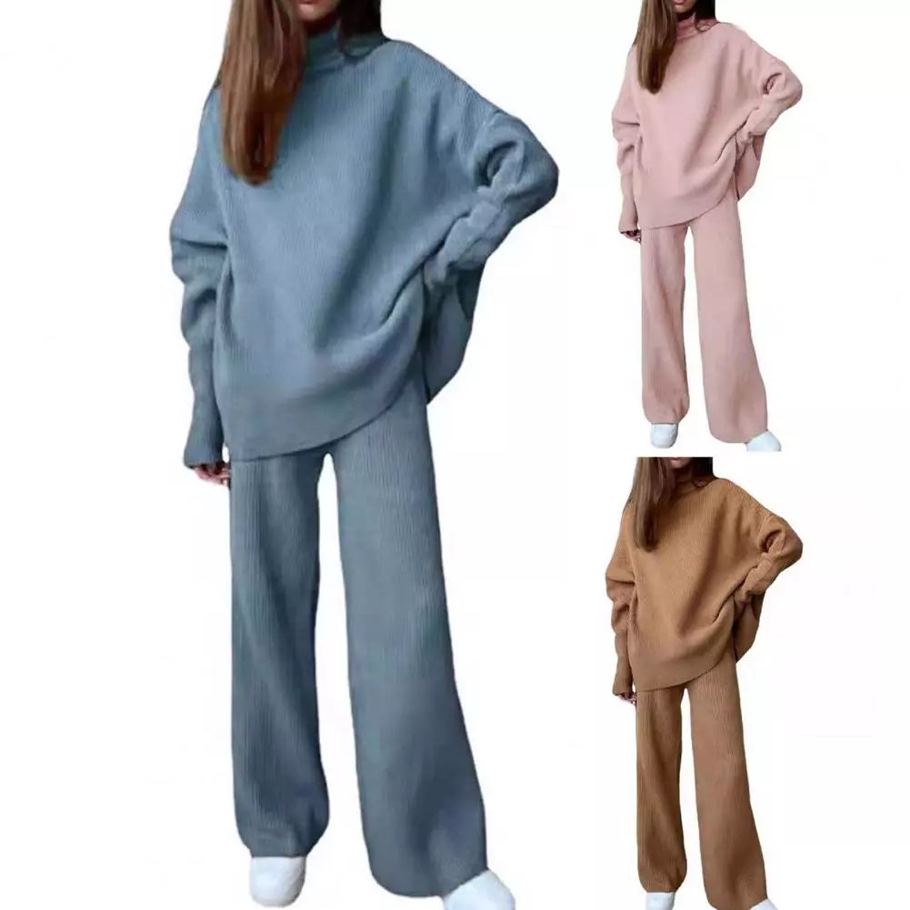 Cozy and chic winter Knitted Tracksuit, featuring a snug sweatshirt and wide-leg pants . Crafted from a durable cotton blend, this set offers neck protection and versatility for daily wear in sizes up to 5XL.