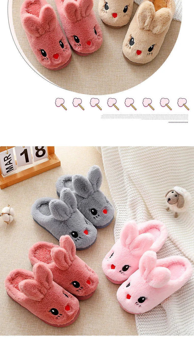 Pantoufles d'hiver chaudes et douces en fourrure de lapin mignon pour enfants, taille 24-35eur