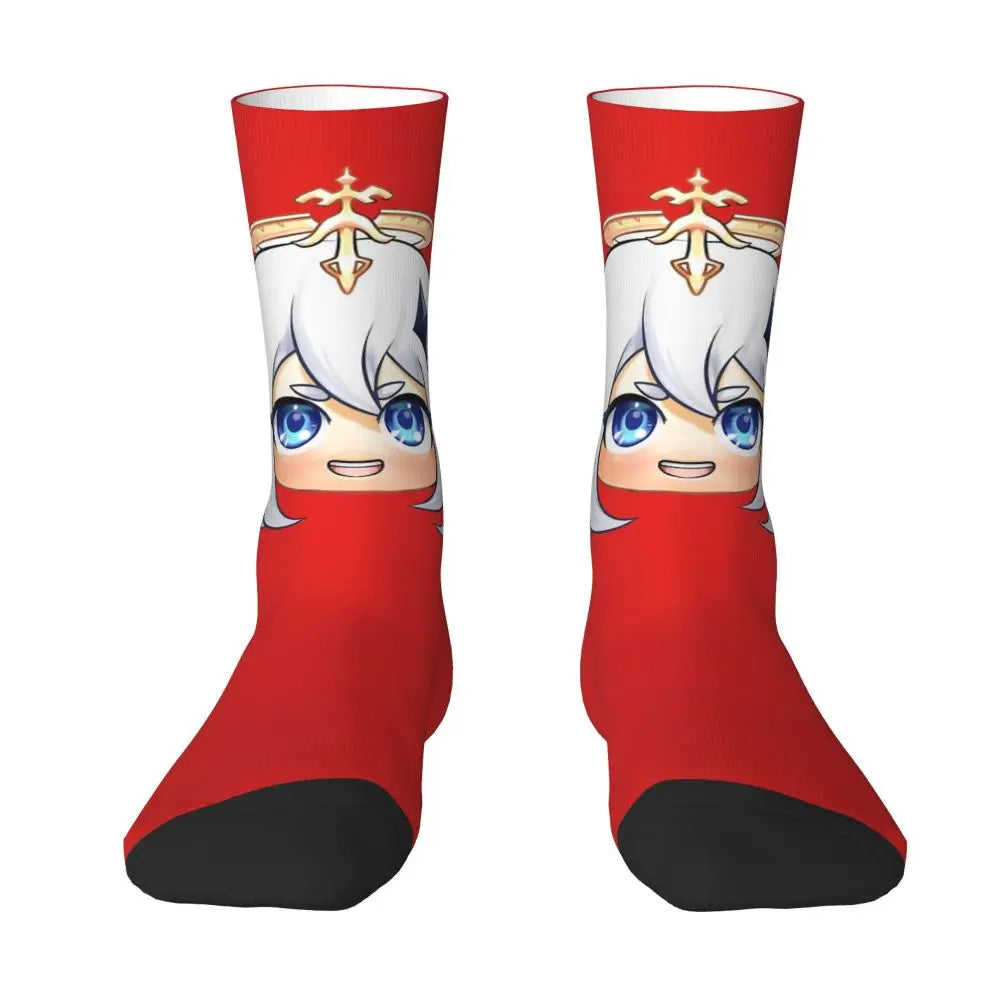 Chibi paimon Genshin anime impact unisex happy Socks from cotton blend for A Year-Round Delight for Fans