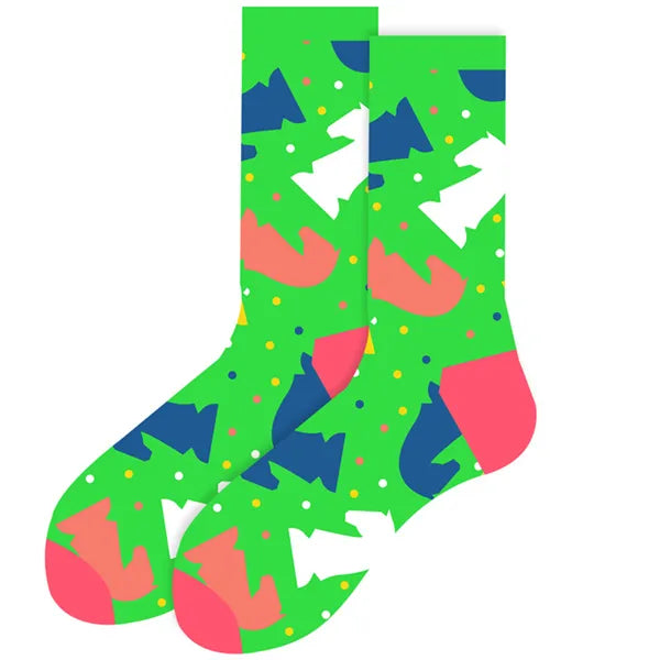 Women's or girl's middle tube cotton socks with animal and plant patterns, a colorful collection