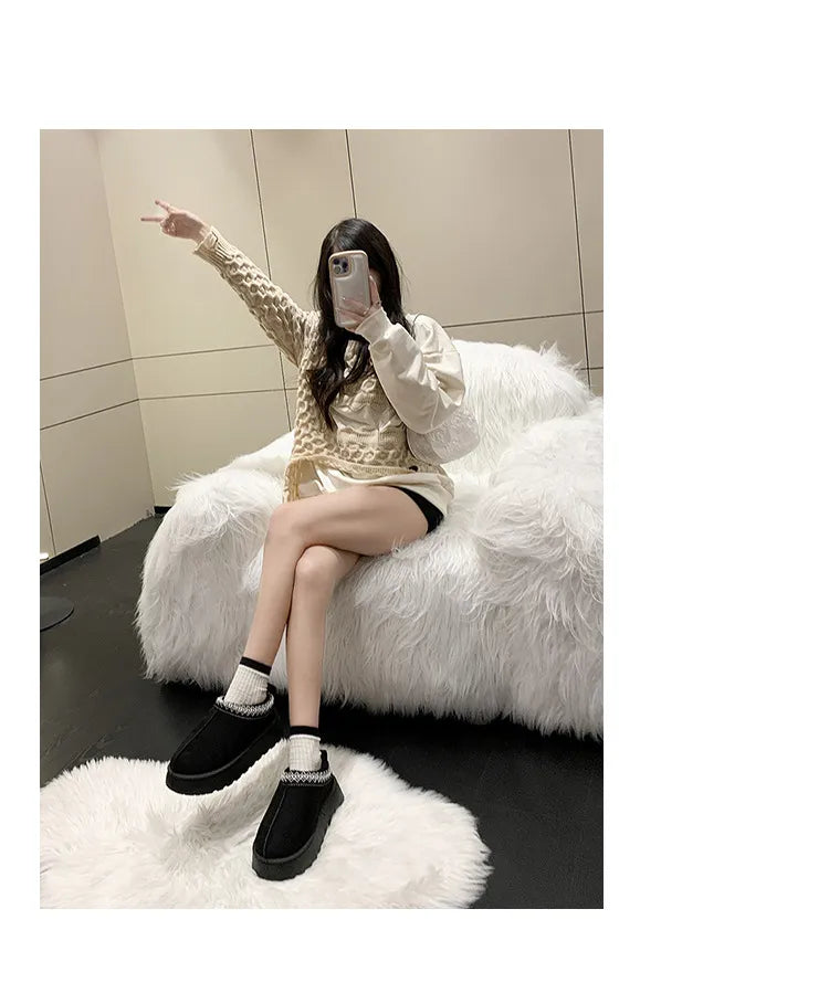 Winter cozy soft warm snow Boots slippers Cozy, Thick-Soled Half Slippers for Women