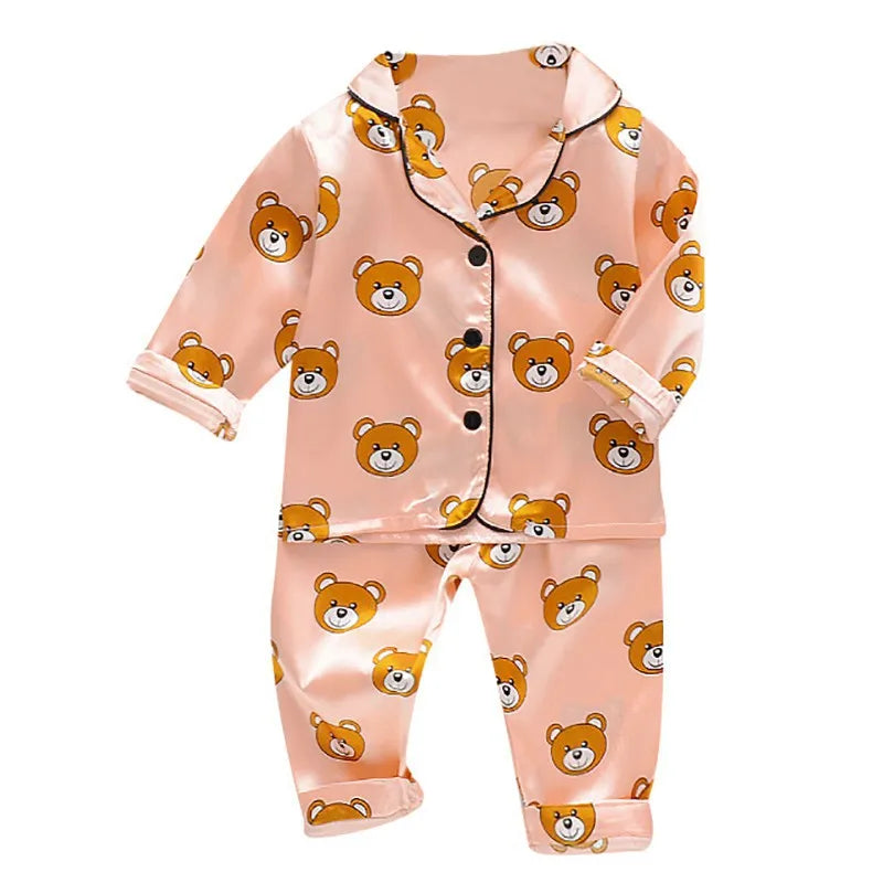 Toddler baby kids silk satin pajamas pyjamas set sleepwear suit boys girls sleep two piece set autumn kids loungewear