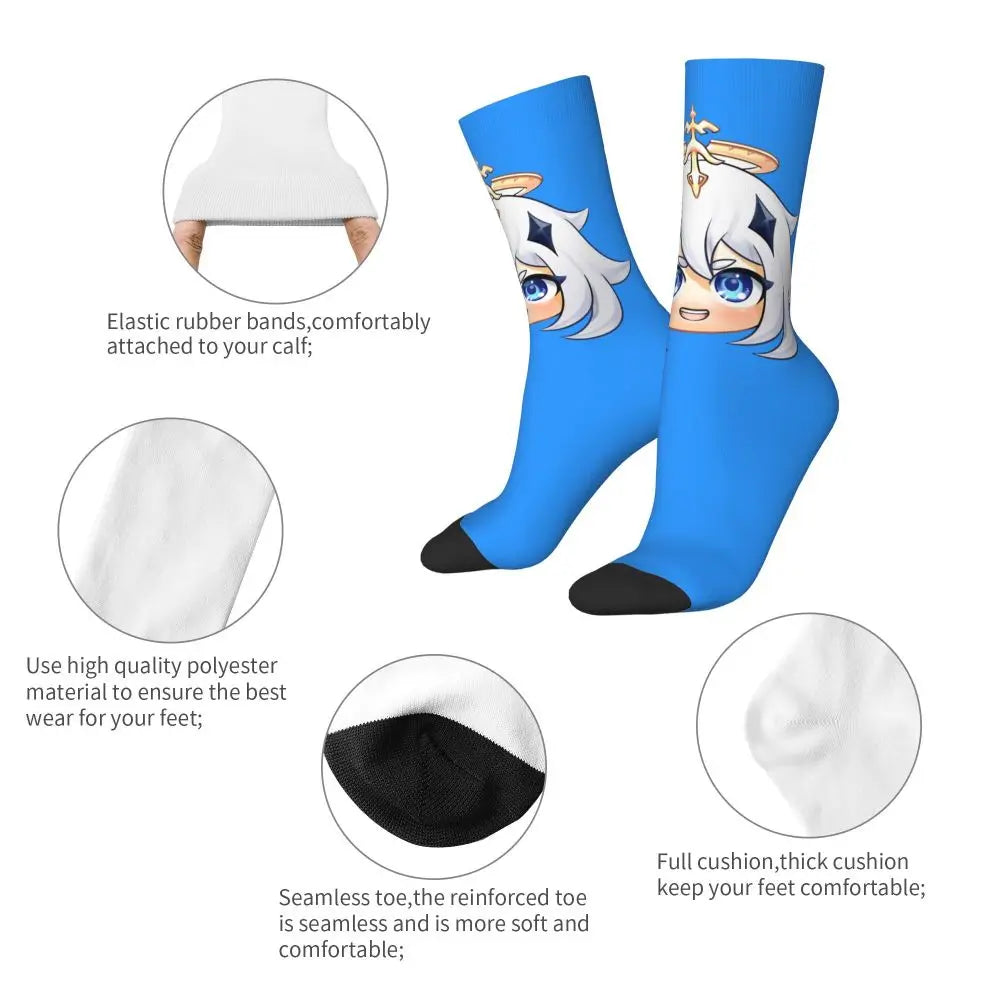 Chibi paimon Genshin anime impact unisex happy Socks from cotton blend for A Year-Round Delight for Fans