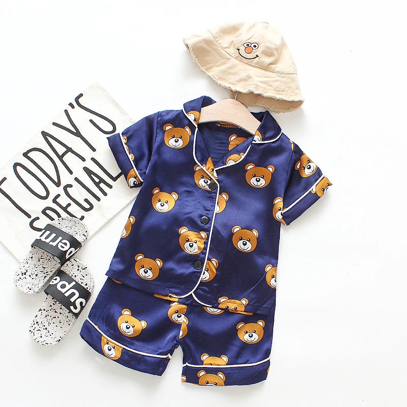 Toddler baby kids silk satin pajamas pyjamas set sleepwear suit boys girls sleep two piece set autumn kids loungewear