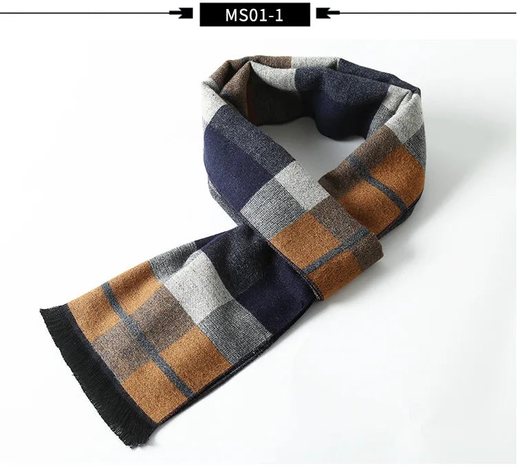 sophisticated cashmere blend warm plaid men's Scarf for winter, casual-business look perfect Gift