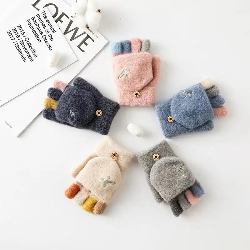 Thick warm flip fingerless gloves for girls for a winter fashion statement