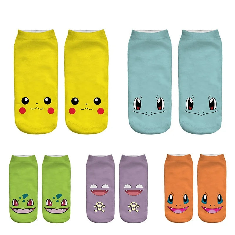 Pikachu & Friends cartoon anime socks for men and women ankle socks with Charmander Kawaii Winter Cotton