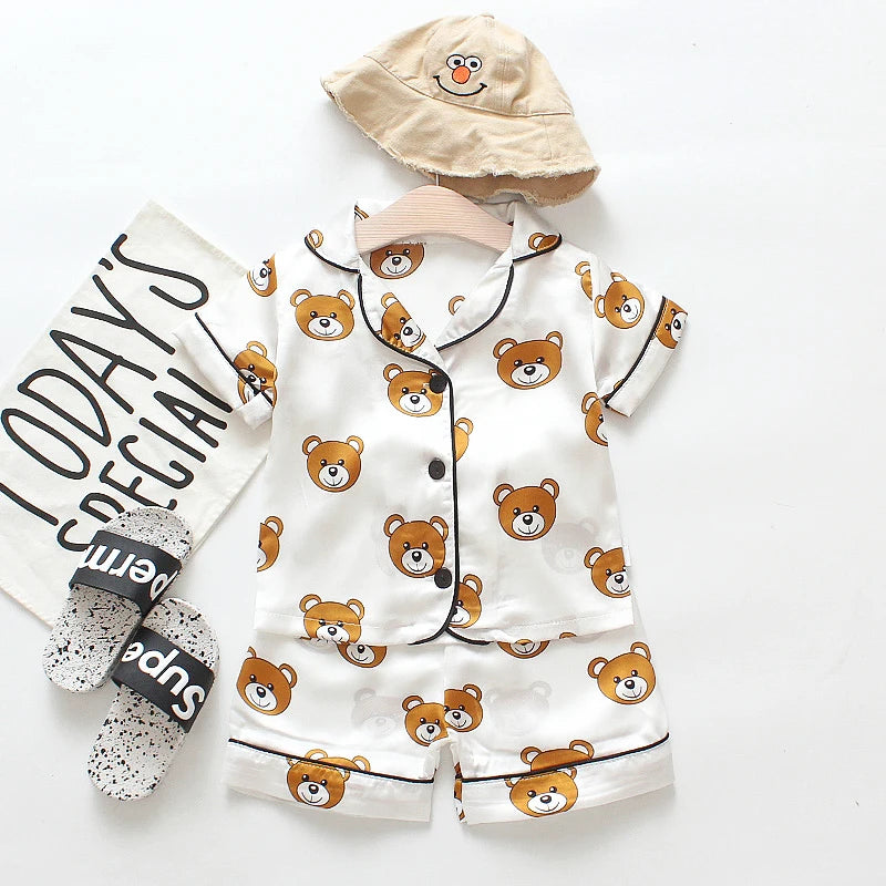 Toddler baby kids silk satin pajamas pyjamas set sleepwear suit boys girls sleep two piece set autumn kids loungewear