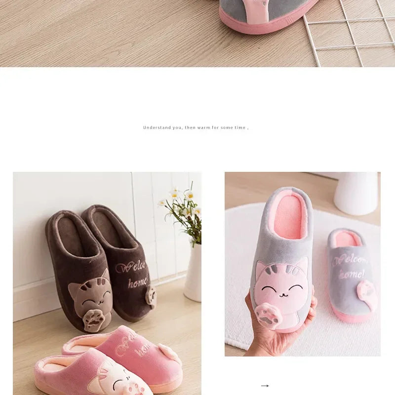 Cozy Cat cartoon Women's Slippers for extra Winter Warmth and Non-Slip Comfort!