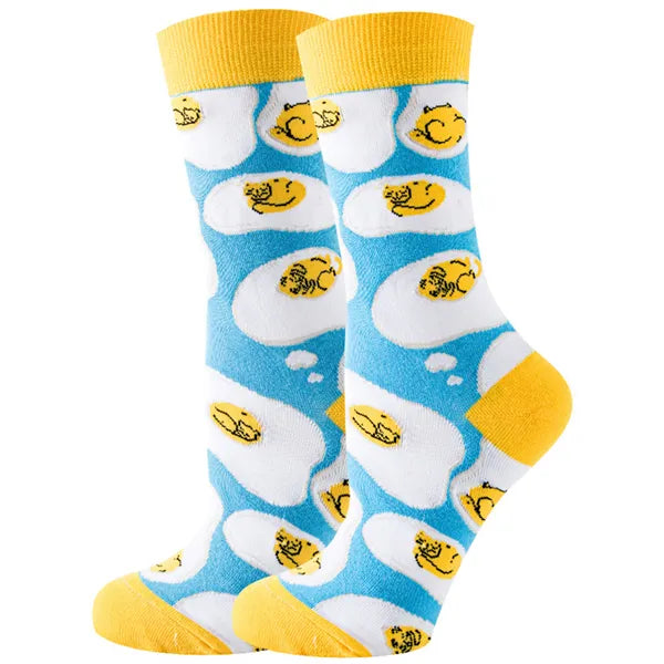 Women's or girl's middle tube cotton socks with animal and plant patterns, a colorful collection