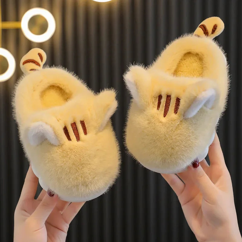 Winter Children's Plush Ankle Slippers - Warm Cotton Shoes for Boys & Girls