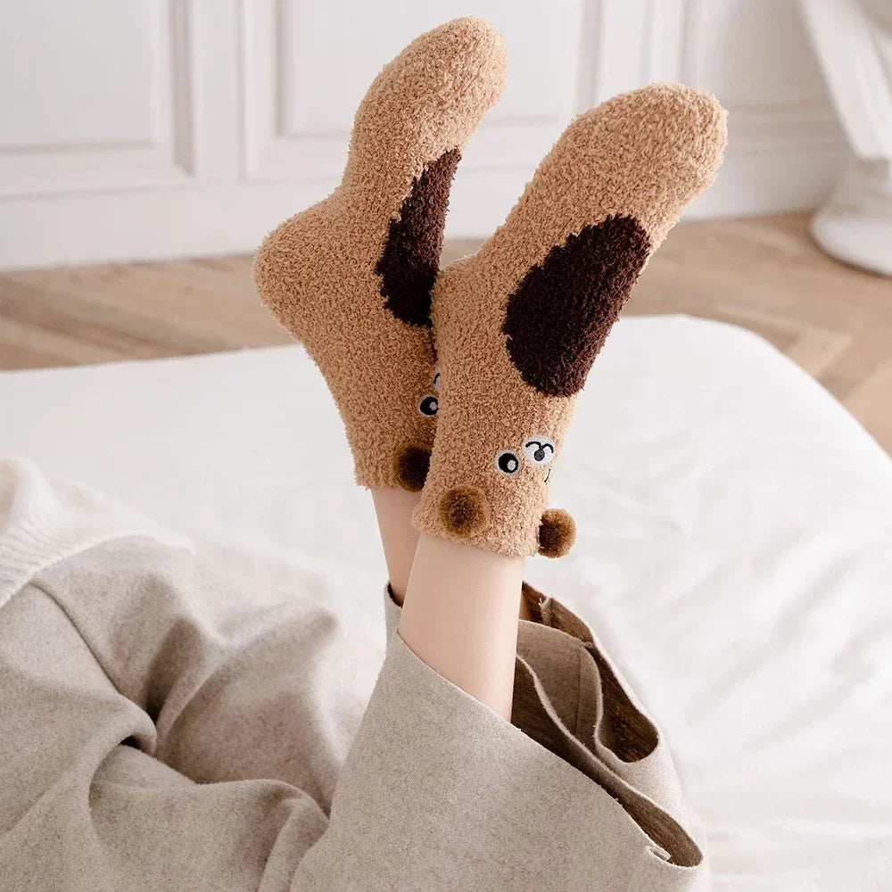 2 Pairs Cartoon Animal Cute Fuzzy Fleece Furry Warm Socks for Women