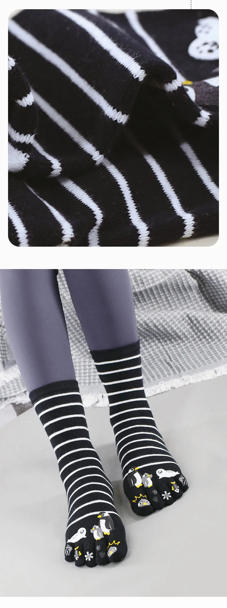 Full toe yoga cozy bliss from korean cotton, funny funky trendy cartoon design, silicone non-slip grip, pilates crew five toes socks