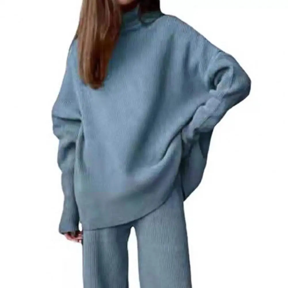 Cozy and chic winter Knitted Tracksuit, featuring a snug sweatshirt and wide-leg pants . Crafted from a durable cotton blend, this set offers neck protection and versatility for daily wear in sizes up to 5XL.
