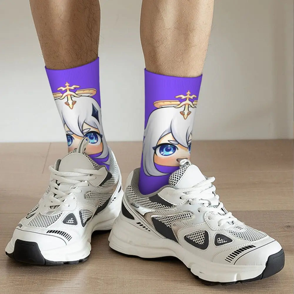 Chibi paimon Genshin anime impact unisex happy Socks from cotton blend for A Year-Round Delight for Fans