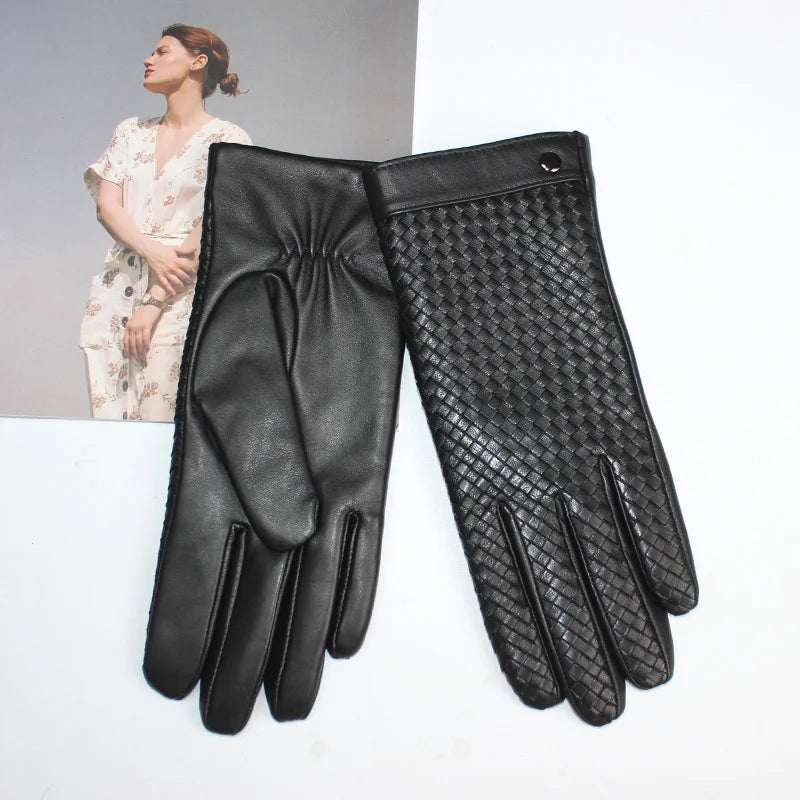 New women's sheepskin gloves with touch screen ability woven warmth and high-end knitted lining for luxe driving style