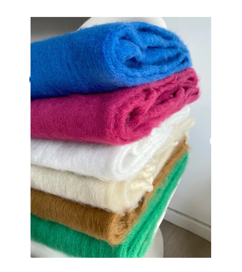 Écharpe pashmina longue à pampilles de couleur unie, châle épais et chaud pour femmes