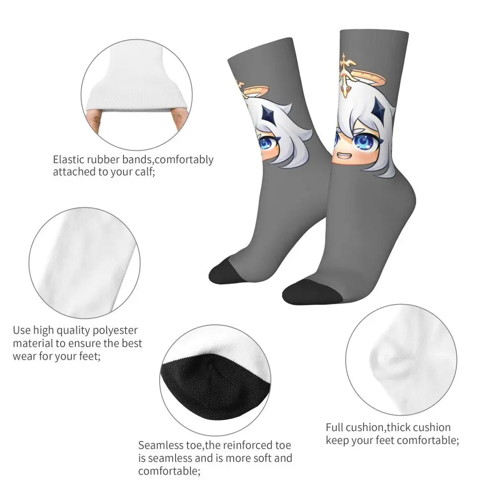 Chibi paimon Genshin anime impact unisex happy Socks from cotton blend for A Year-Round Delight for Fans