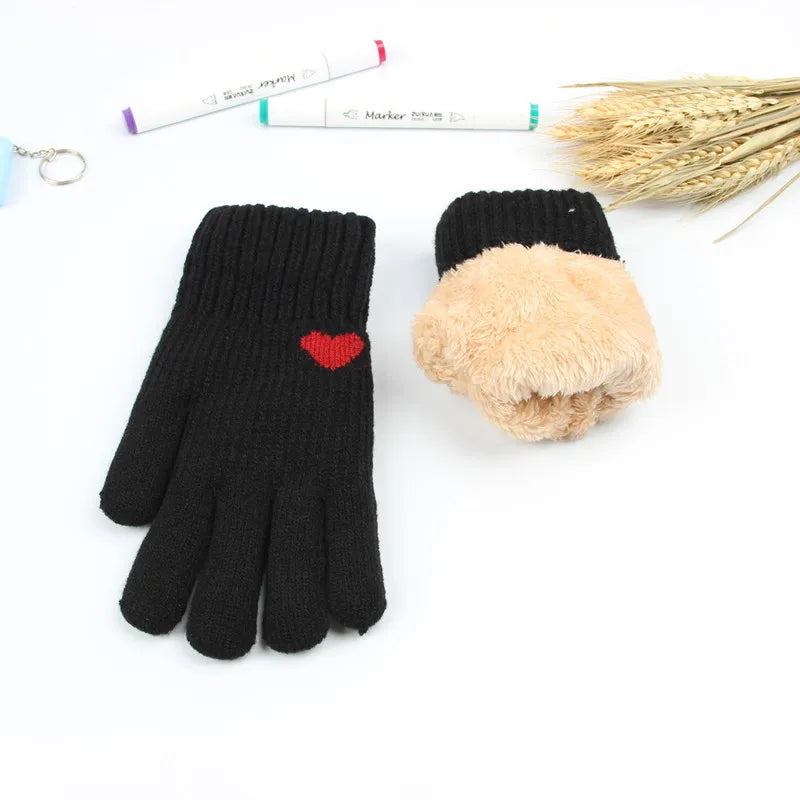 Winter warmth with cat and bird printed thermal knitted cashmere feel gloves - energize your cold days with cozy comfort women or teens girls gloves