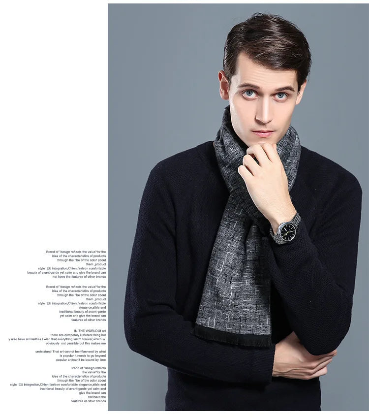sophisticated cashmere blend warm plaid men's Scarf for winter, casual-business look perfect Gift