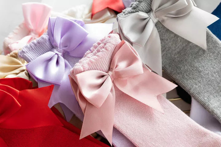 Warm & cute winter autumn kids knee high socks with big bow for 0-5 years