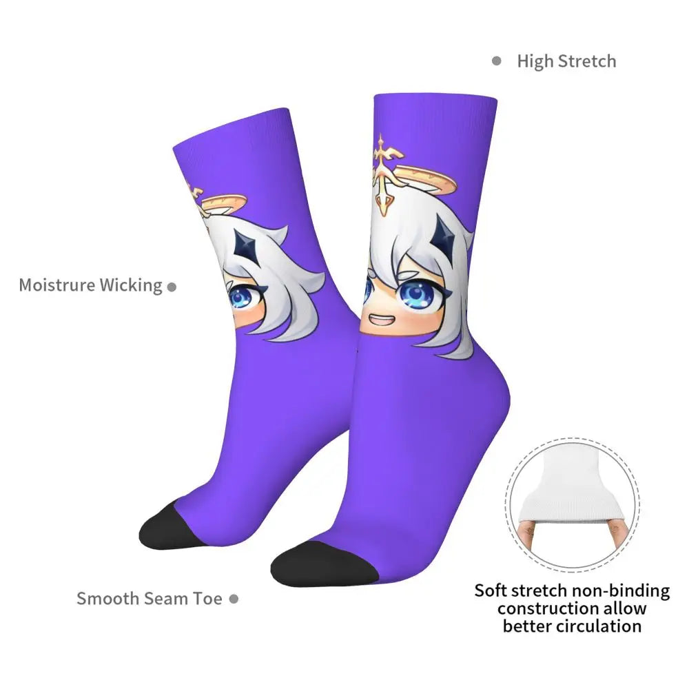 Chibi paimon Genshin anime impact unisex happy Socks from cotton blend for A Year-Round Delight for Fans