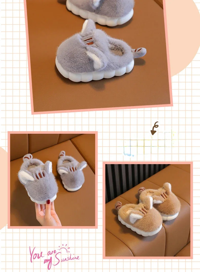 Winter Children's Plush Ankle Slippers - Warm Cotton Shoes for Boys & Girls