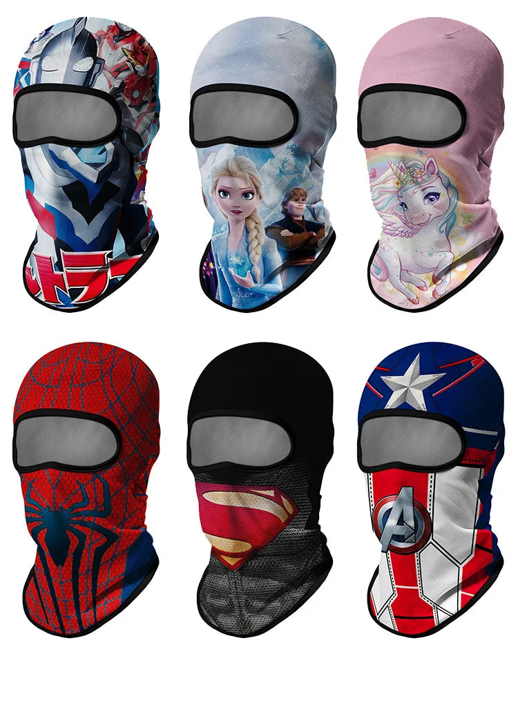 Cartoon superhero spiderman superman unicorn balaclava Kids full face cover snow -skiing mask windproof scarf hat neck warmer Cycling Headgear